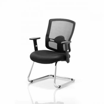 Portland Mesh Cantilever Chair with Arms - Black 
